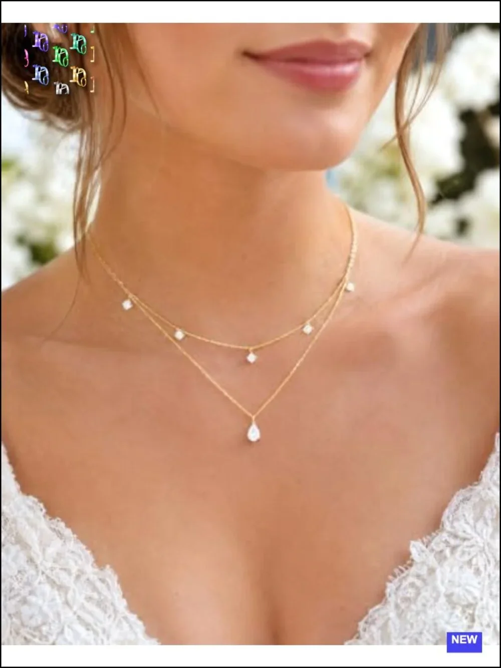 14K Gold Plated Layered Necklace Set with Cubic Zirconia, 2 Separate Chains,